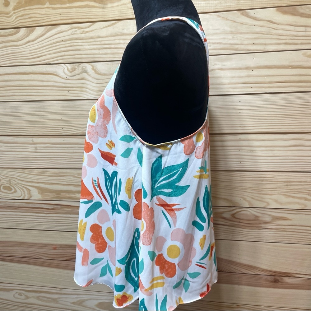 EUC Everly Womens Racerback Floral Dress Tank Size Small Peach Green on White - Picture 4 of 9